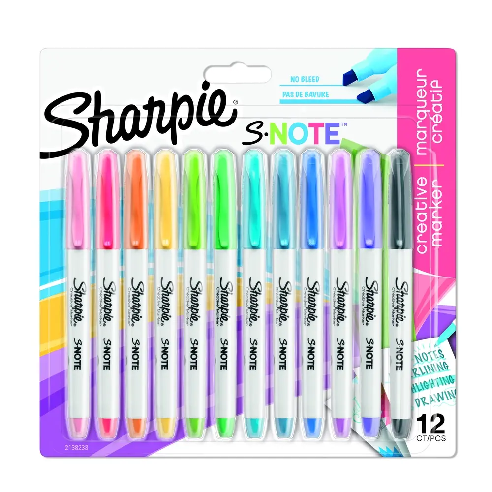 Markersæt/highlighter Sharpie S-Note 12 stk. Ass. Farver