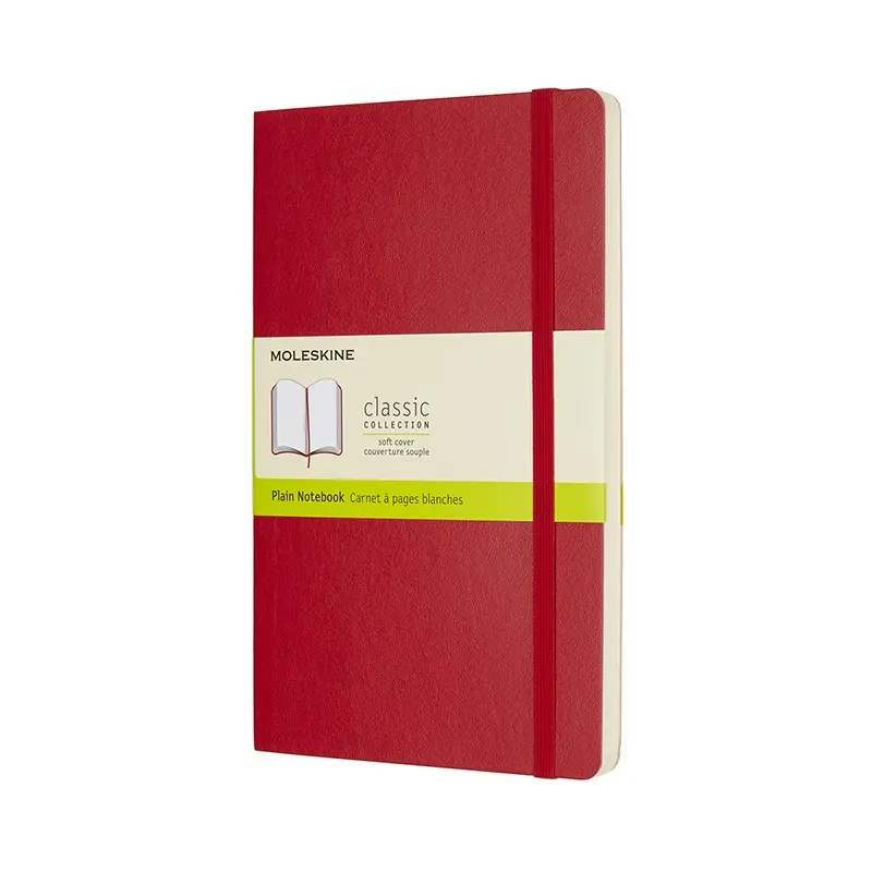 Notesbog Moleskine large rød m/192 blanke ark soft cover