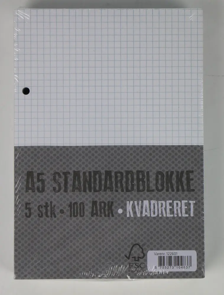 Standardblok A5 Relief kvadr. m/2huller 5 stk