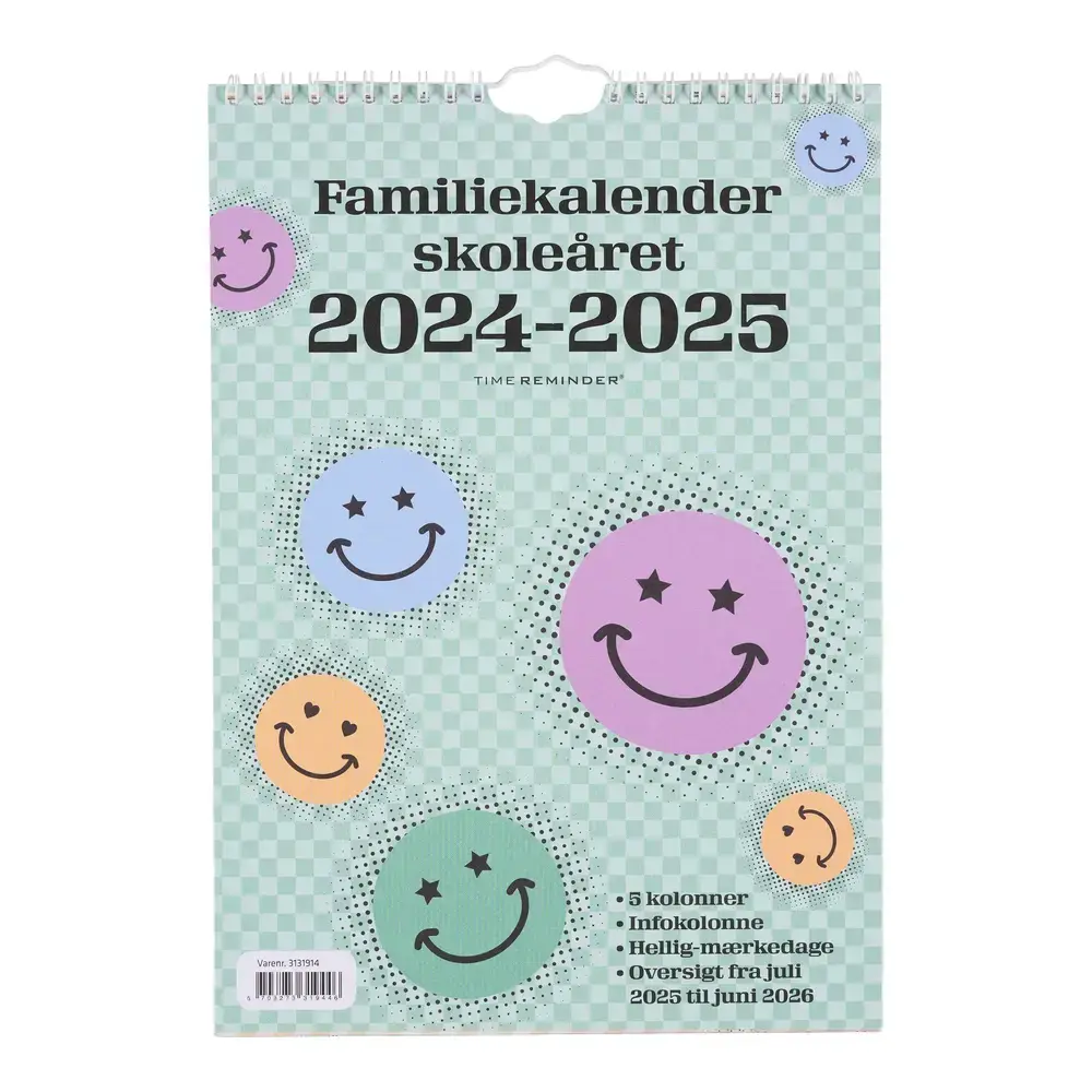 Skolefamiliekalender 2024/25 A4 m/5 kolonner