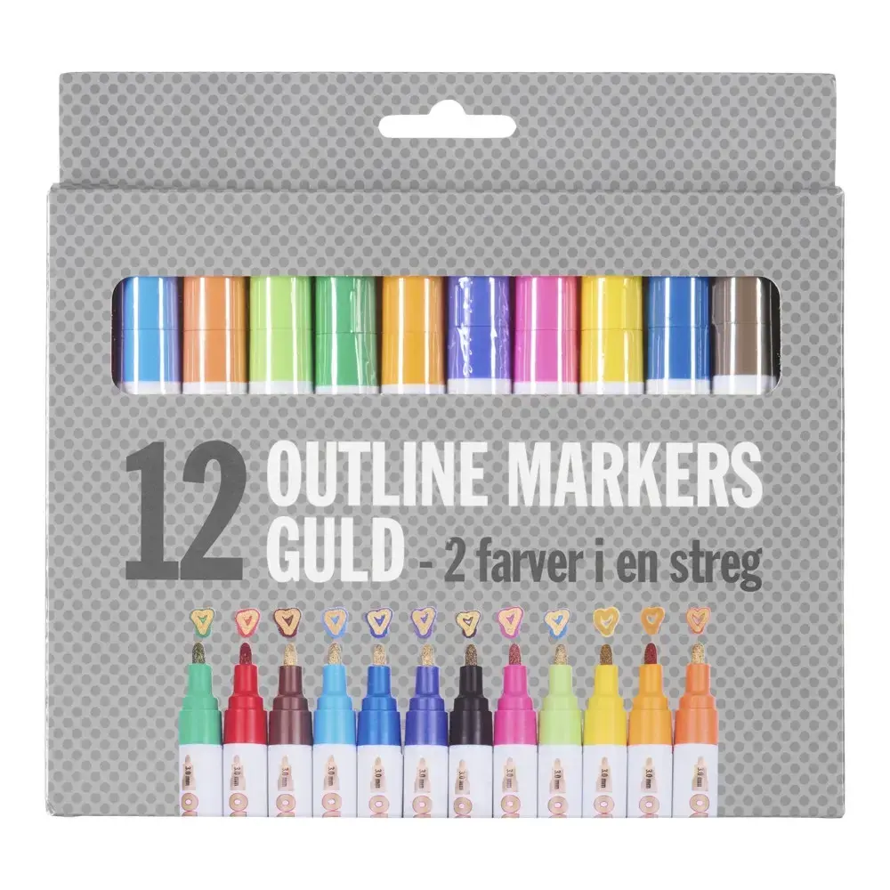 Marker outline 3.0 mm 2 i en guld/farver 12 ass