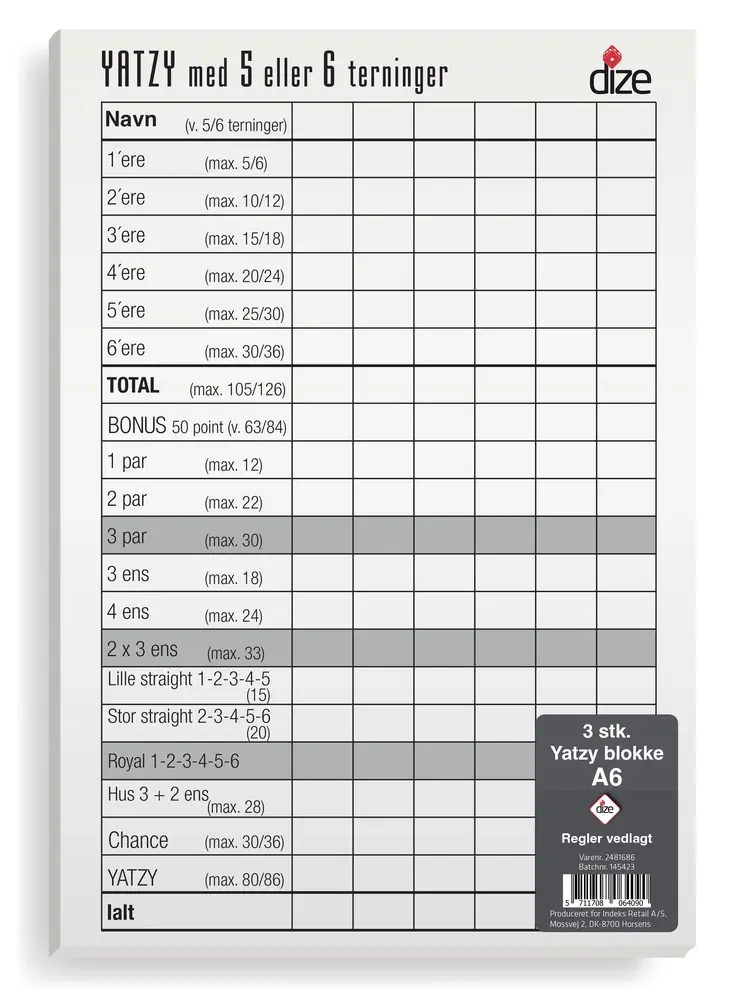Yatzy blok A6 3-pak